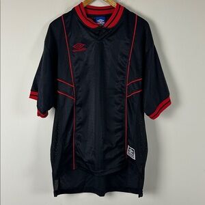 Umbro Vintage 80s Black Soccer Jersey with Red Trim - Size Large